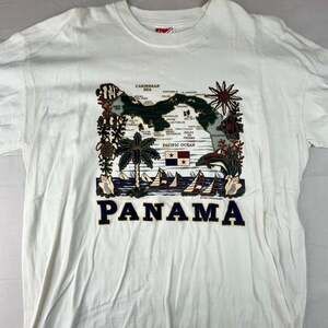 Panama Canal Men T-Shirt XL White Vintage Boxy Sabatini Tourist 90s